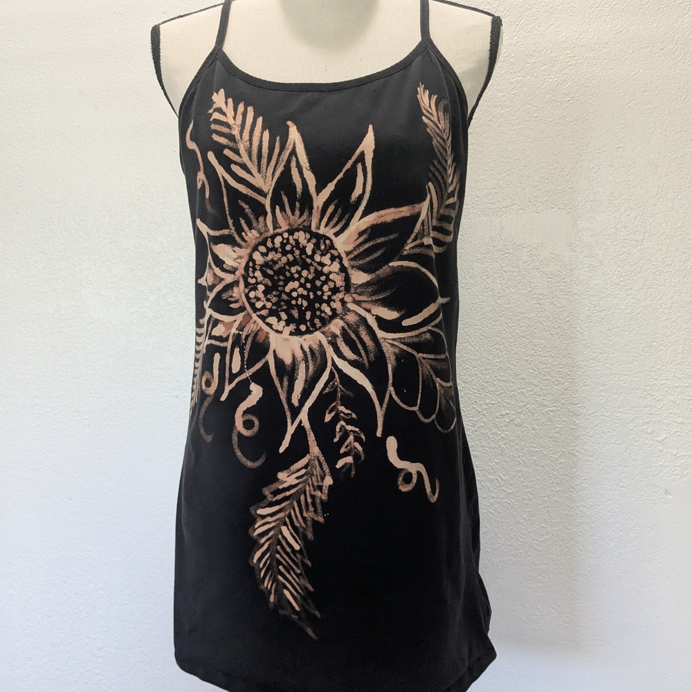 Maurices Black Cotton Blend Top With Bleach Art Sunflower Sz XL - Picture 2 of 14